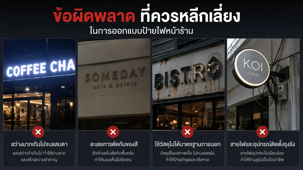 ข้อผิดพลาดที่ควรหลีกเลี่ยงในการออกแบบป้ายไฟหน้าร้าน